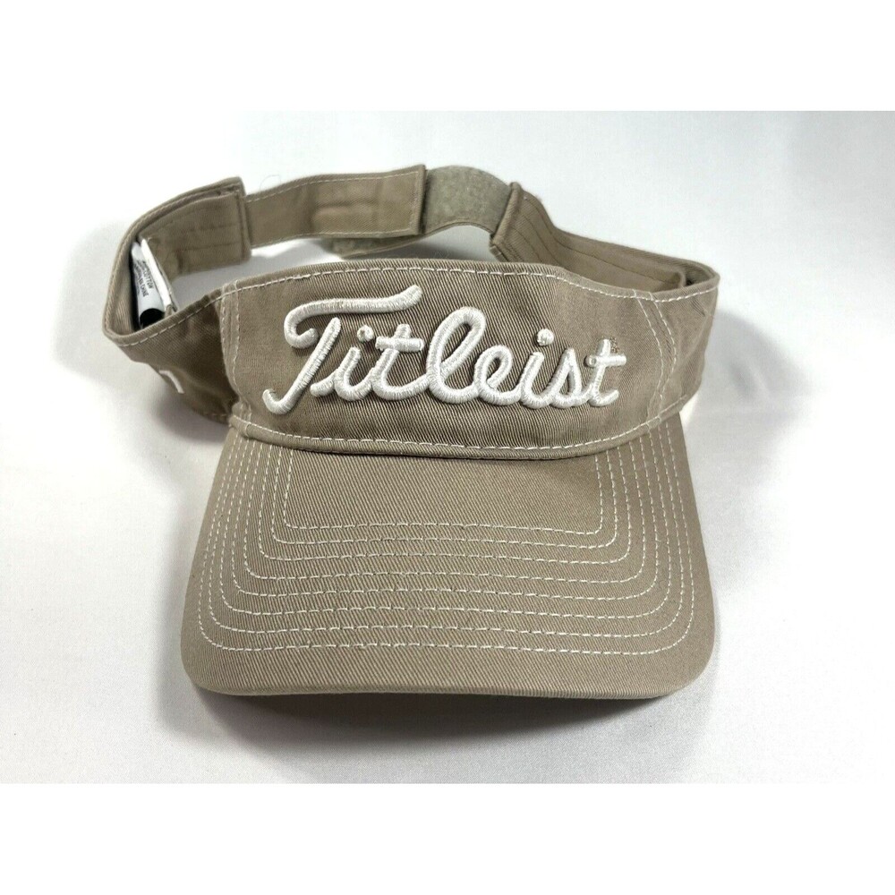 Titleist Pro V1 Visor Hat White Lettering Adjustable Golf Cap Brown Tan Khaki
